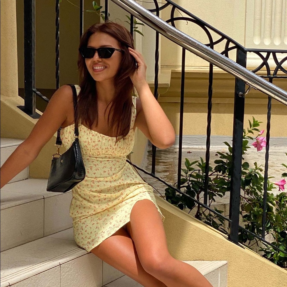 Princess Polly Freya Mini Dress: Yellow Floral NWT